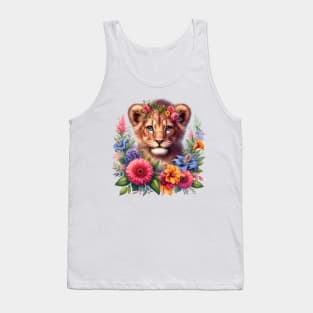 A baby lion decorated with beautiful colorful flowers. Tank Top